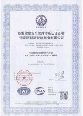 Occupational Health and Safety Management System Certification Certificate IAF and CNAS-Artus
